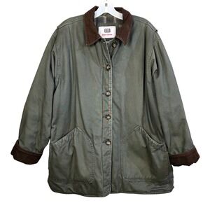 VTG Faded Glory Green Chore Coat Barn Jacket Corduroy Collar Flannel Lined Large